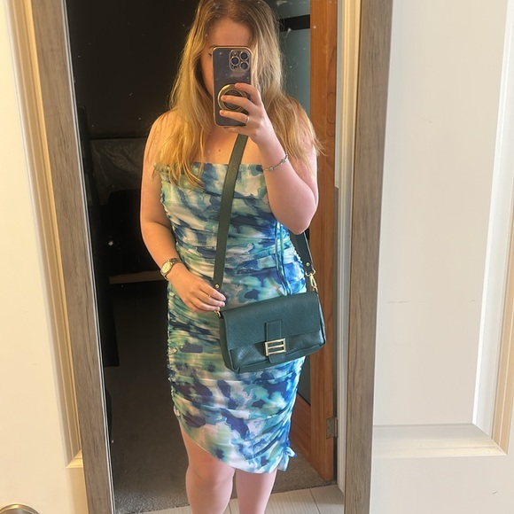 Glossy Green Shoulder Bag with Gold Accents - Picture 10 of 12